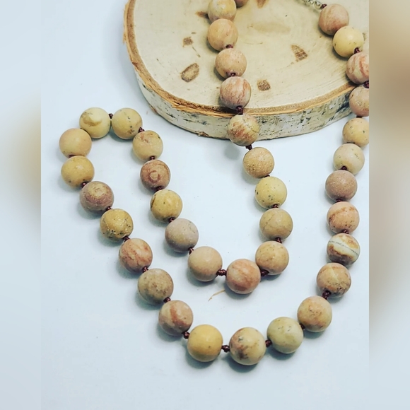 Matte Picture Jasper Unisex Necklace 10 mm - Picture 3 of 5